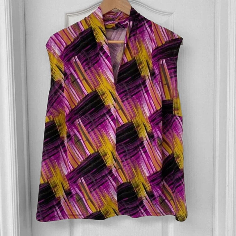 Jones Studio Abstract Print Sleeveless Blouse Office Career Top 2X